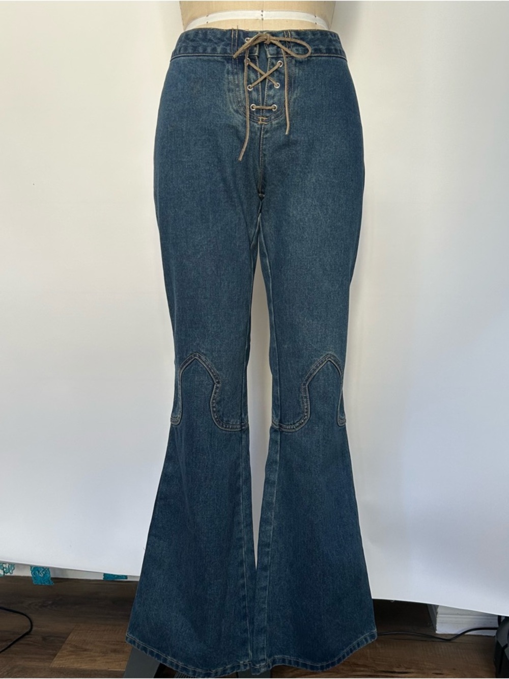 anchor blue Dark Blue Lace-Up Flare Jeans